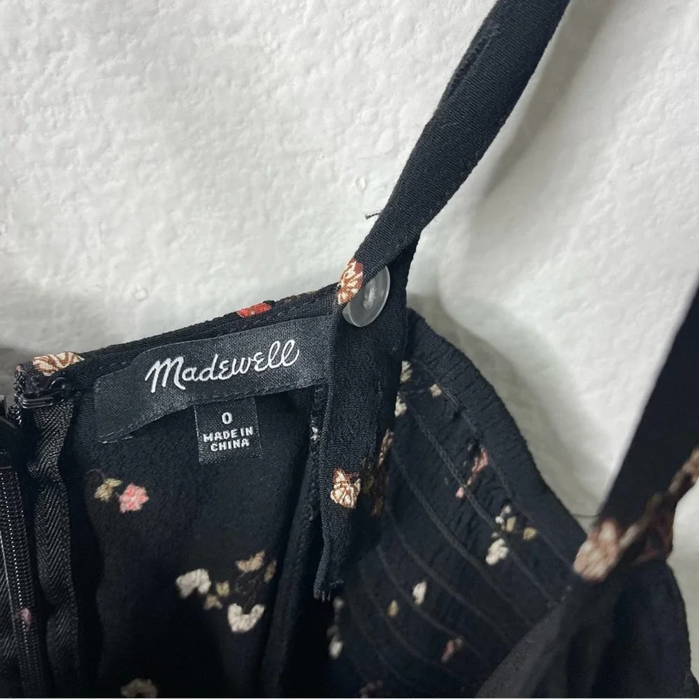 Madewell Black Floral Smocked Jumpsuit Womens Size 0 - Picture 7 of 10